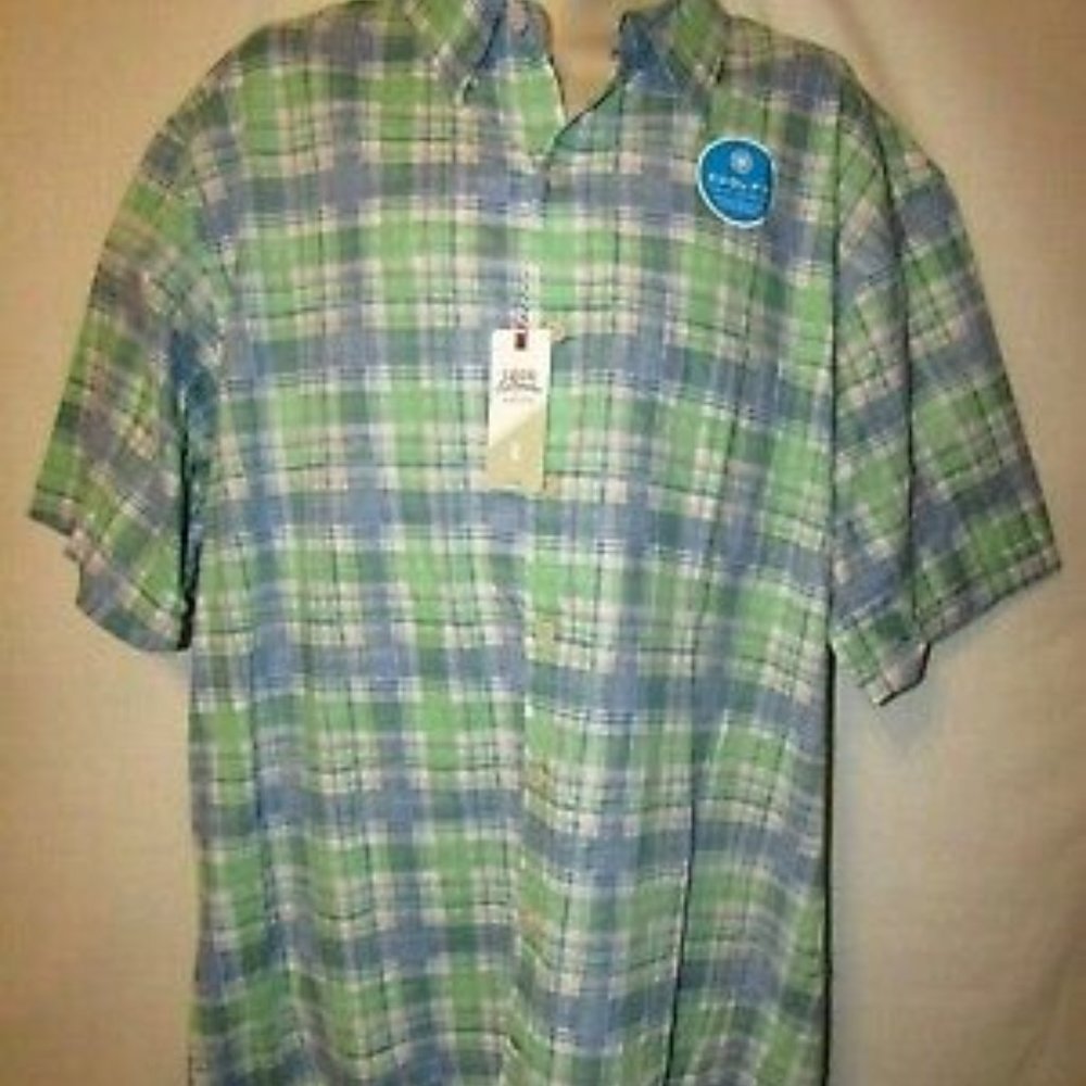 Izod Saltwater Plaid Green Short Sleeve Shirt